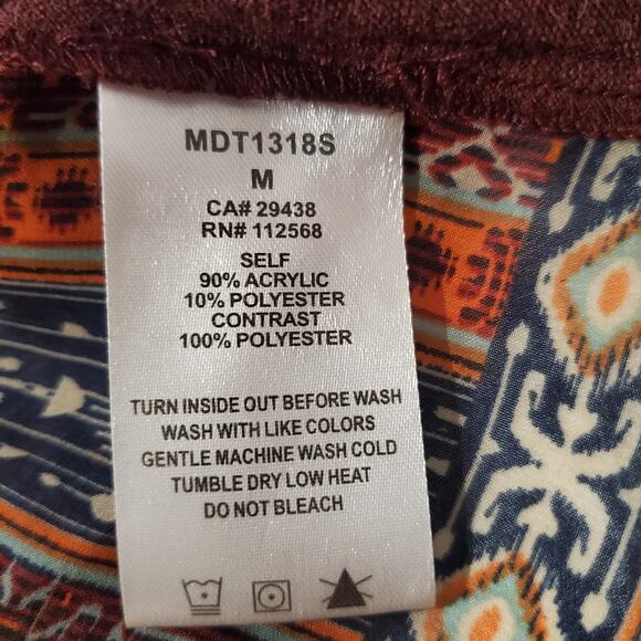 Miss Me Lace Short Sleeve Keyhole Back Tie Boho Semi Sheer Top Womens M Wine - Picture 7 of 8